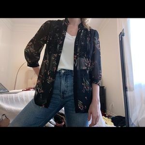 Sheer floral button down shirt